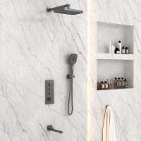 Душевая система со смесителем Vincea  VSFW-433T1GM монтаж встраиваемая в стену с термостатом вороненая сталь