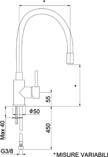 Смеситель для кухни Webert Viper VP920602564 без подключения к фильтру черный/хром