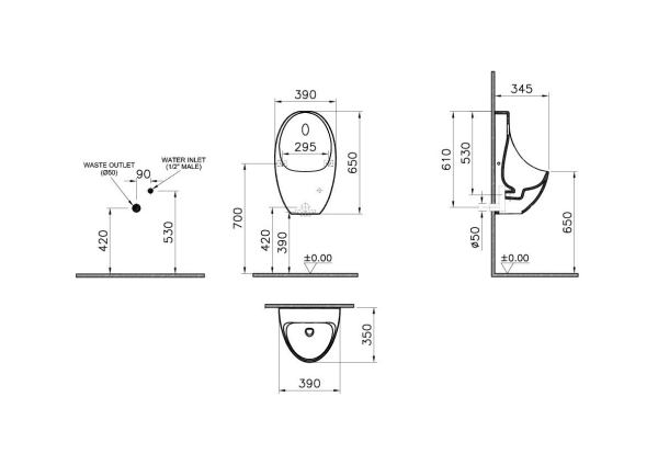 Писсуар подвесной VitrA Arkitekt 5999B003-5555 фарфор белый