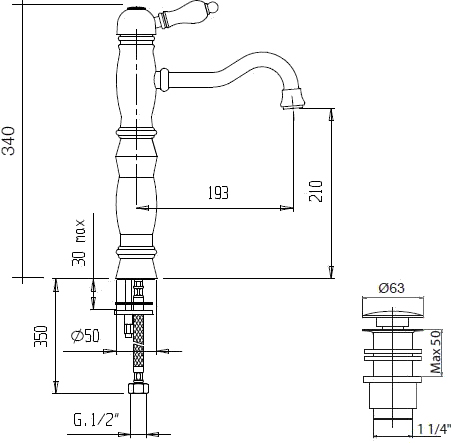 Смеситель для раковины Cezares Venezia VENEZIA-LSM1-A-03/24-Bi 