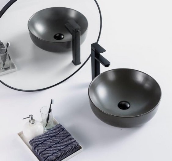 Раковина накладная круглая BelBagno  BB1315-H311 фаянс цвет серый матовый