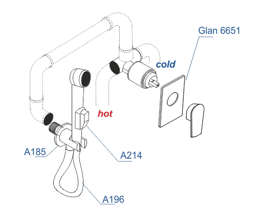 Гигиенический душ Wasserkraft Glan A66096 встраиваемый в стену черный глянец