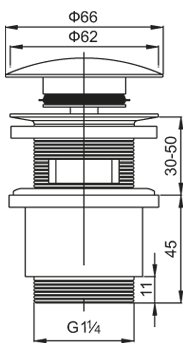 Донный клапан с переливом CEZARES CZR-SAT5-01 латунь хром