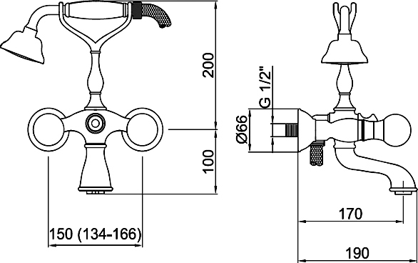 Смеситель для ванны или душа Webert Karenina KA720201065 настенный 
без термостата бронза
