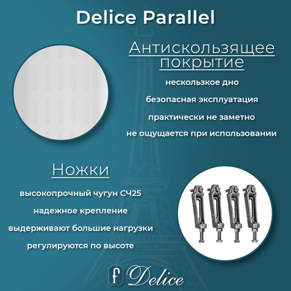 Чугунная ванна пристенная Delice Parallel DLR220506-AS 180x80 прямоугольная цвет белый