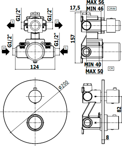Смеситель для душа Paffoni Light LIQ018BO встраиваемый в стену 
с термостатом 
