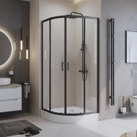 Душевой угол BelBagno Uno UNO-195-R-2-90-C-NERO четверть круга 90x90 стекла прозрачные, профиль черный
