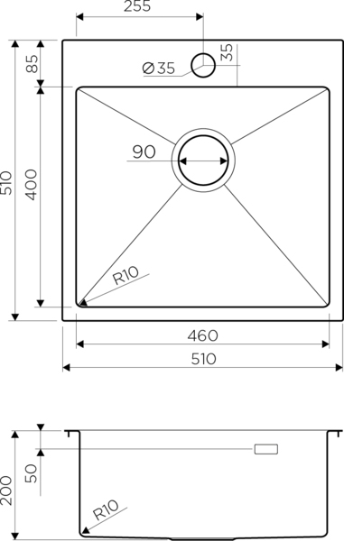Кухонная мойка квадратная  Omoikiri Akisame 4973438 встраиваемая сверху интегрированная сталь