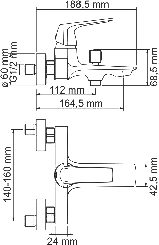 Смеситель для ванны или душа Wasserkraft Neime 1901 настенный 
без термостата хром