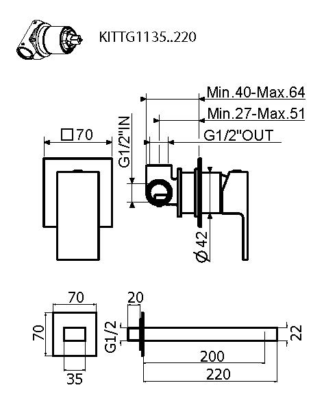 Смеситель для раковины Plumberia Selection TAG KITTG1135NO220 черный матовый