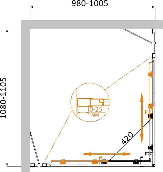 Душевой угол Cezares Molveno MOLVENO-AH-22-110/100-C-Cr-IV квадратная   стекла , профиль хром