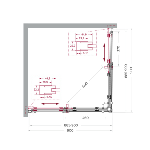 Душевой угол BelBagno Marino MARINO-2-A-2-90-C-GM квадратный 90x90 стекла прозрачные, профиль оружейная сталь