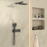 Душевая система со смесителем Vincea  VSFW-422T1GM монтаж встраиваемая в стену с термостатом вороненая сталь