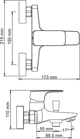 Смеситель для ванны или душа Wasserkraft Salm 2701 настенный 
без термостата хром