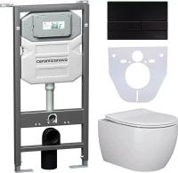 Комплект инсталляции с подвесным унитазом Ceramica Nova Play CN3001_1002B_1000 крышка-сиденье в комплекте с микролифтом быстросъемное, клавиша смыва в комплекте черная матовая