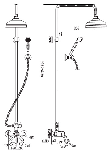 Душевая система со смесителем Cezares Lira LIRA-C-CD-02 монтаж   