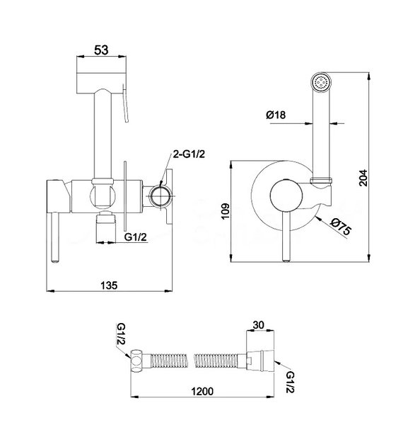Гигиенический душ Ravak BM X070072 встраиваемый в стену черный матовый