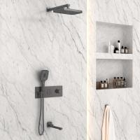 Душевая система со смесителем Vincea  VSFW-432T1GM монтаж встраиваемая в стену с термостатом вороненая сталь