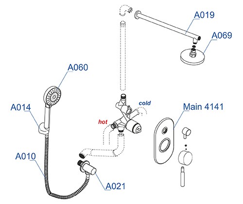 Душевая система со смесителем Wasserkraft  A16169 монтаж встраиваемая в стену без термостата хром