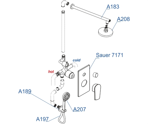 Душевая система со смесителем Wasserkraft  A71207 монтаж встраиваемая в стену без термостата золото