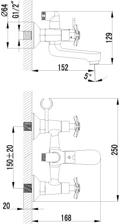 Смеситель для ванны или душа Lemark Partner LM6542C настенный 
без термостата хром