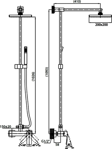 Душевая система со смесителем Cezares Quattro QUATTRO-C-CD-01-S монтаж   