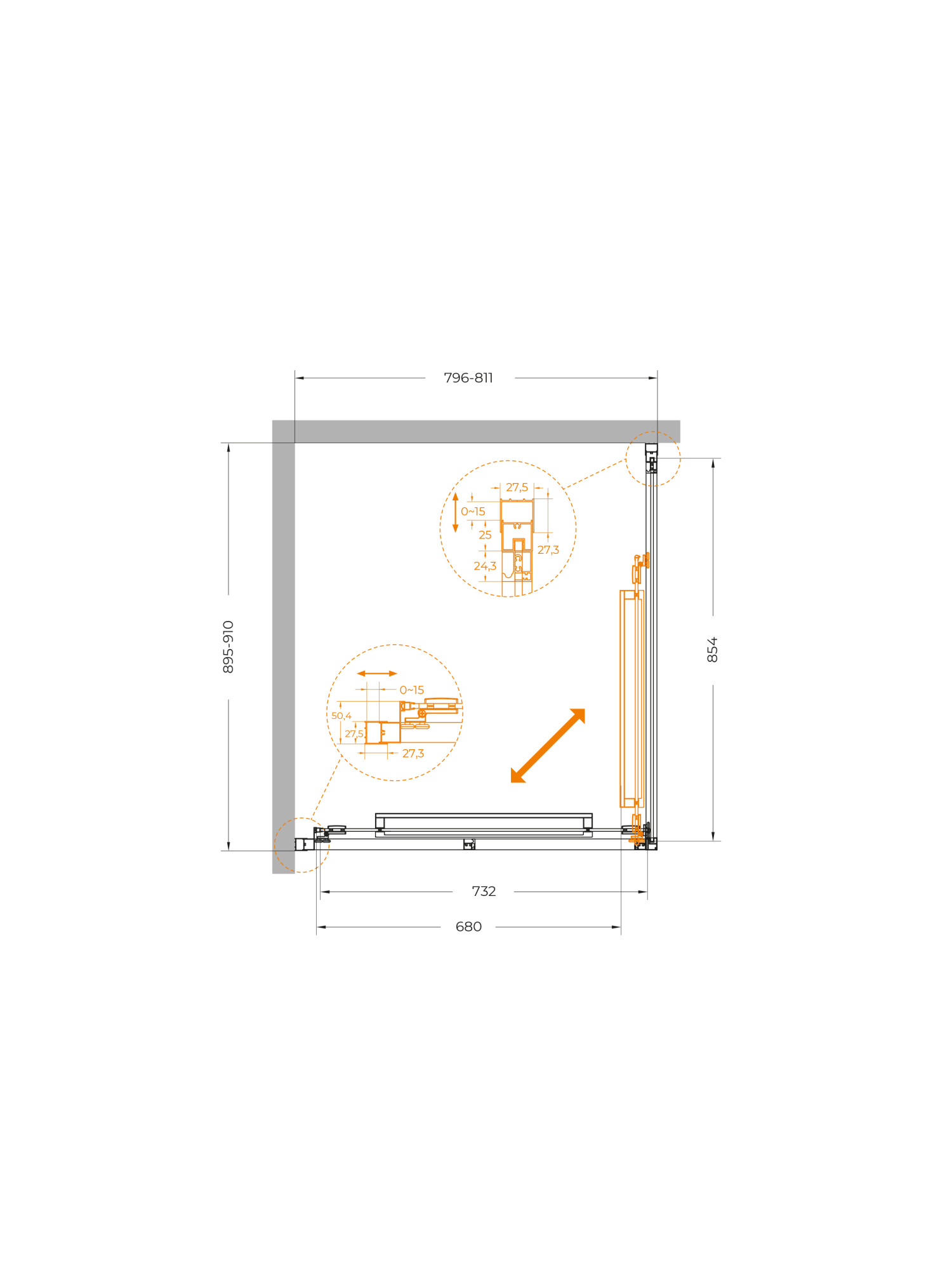 Душевой угол Cezares Lux LUX-AH-FS-1-80/90-C-CR прямоугольный 80x90 стекла прозрачные, профиль хром