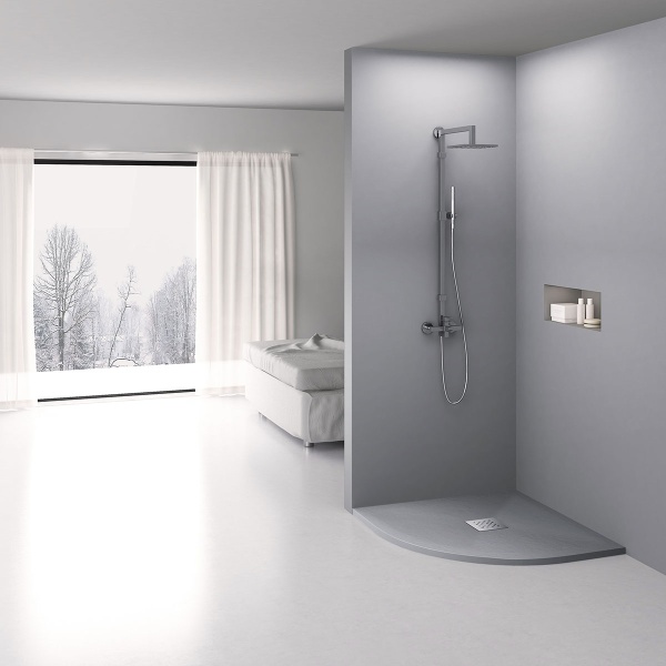 Душевой поддон низкий Vincea VST-4SQ VST-4SQ9090G четверть круга литьевой мрамор 90x90 серый матовый