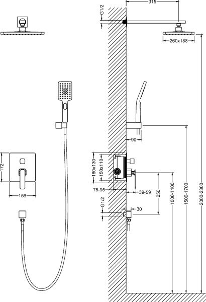 Душевая система со смесителем Timo Torne SX-4319/03SM монтаж встраиваемая в стену без термостата черный