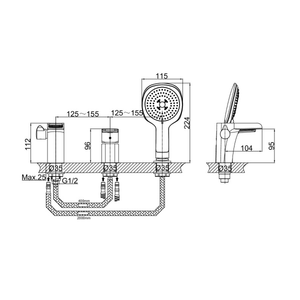 Смеситель для ванны D&K Berlin DA1434215 на борт ванны 
без термостата черный