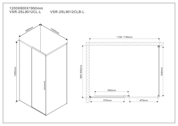 Душевой угол Vincea VSR-2SL9012CLB-L 90x120