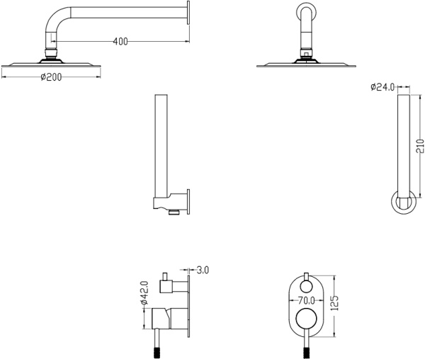 Душевая система со смесителем Boheme Uno 464-MW монтаж встраиваемая в стену без термостата Matt White