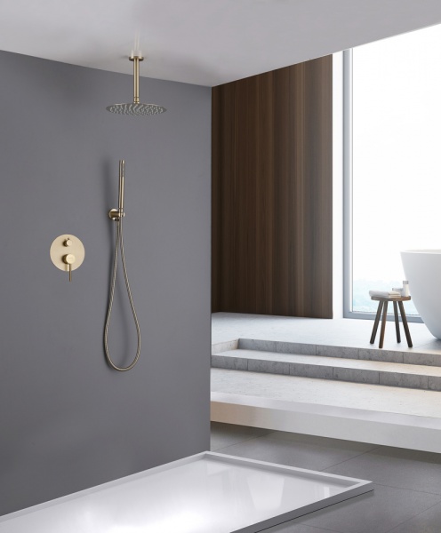 Душевая система со смесителем Abber Emotion AF8821G монтаж встраиваемая в стену без термостата золото матовое