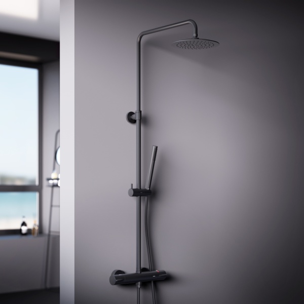 Душевая система со смесителем Damixa Scandinavian Pure 936800300 монтаж настенная с термостатом черный