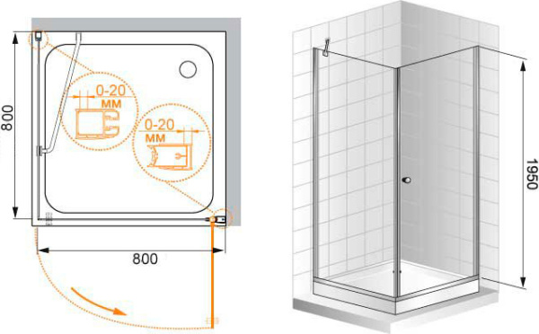 Душевой угол Cezares Elena Elena-A-1-80-C-Cr квадратная   стекла прозрачные, профиль хром