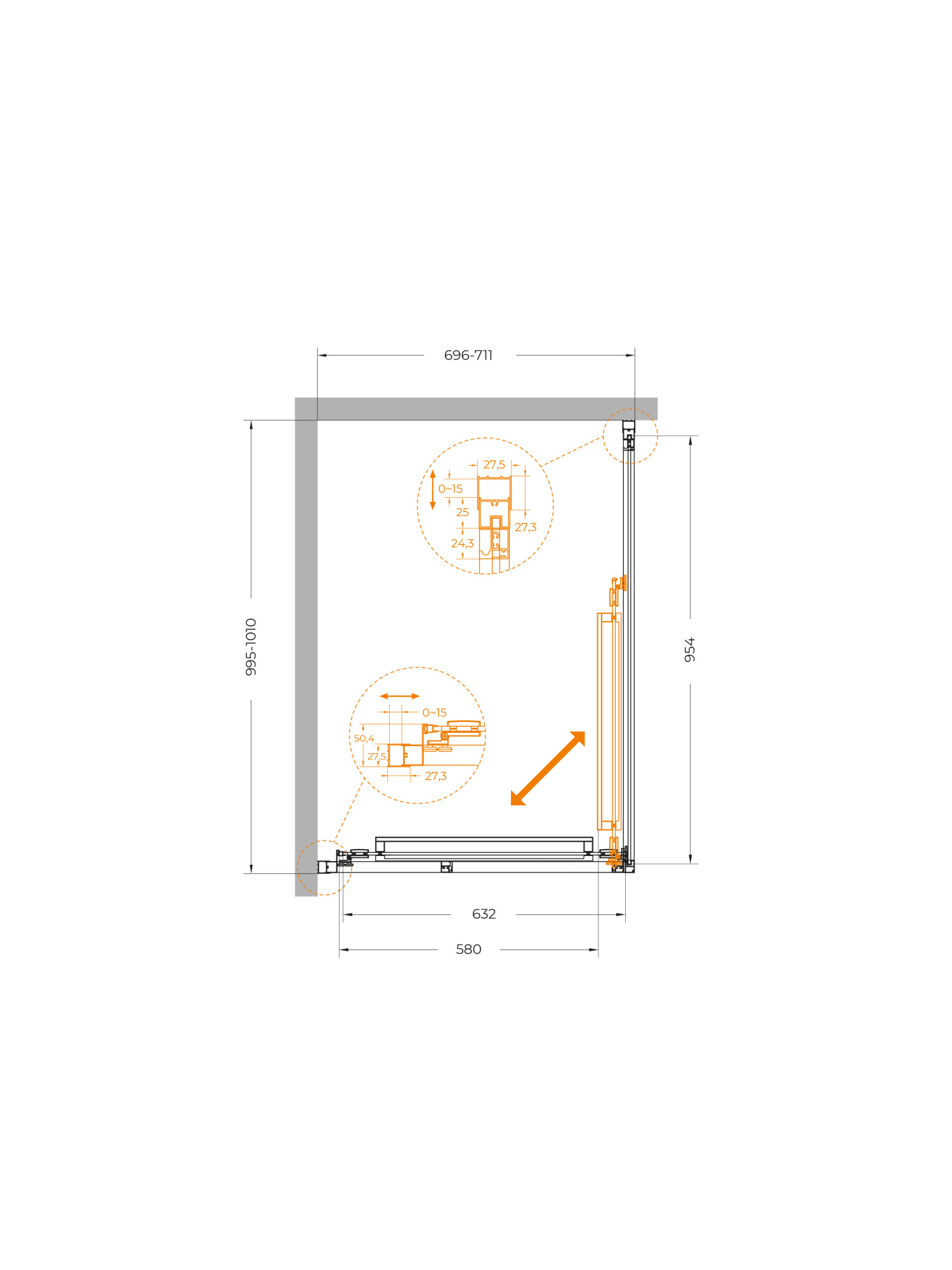 Душевой угол Cezares Lux LUX-AH-FS-1-70/100-C-GM прямоугольный 70x100 стекла прозрачные, профиль оружейная сталь