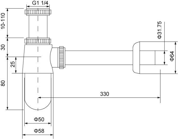 Сифон для раковины TIMO 960/00L латунь хром