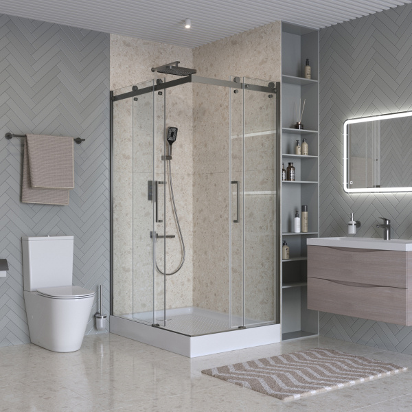 Душевой угол BelBagno Marino MARINO-2-AH-2-120/90-C-GM прямоугольный 120x90 стекла прозрачные, профиль оружейная сталь