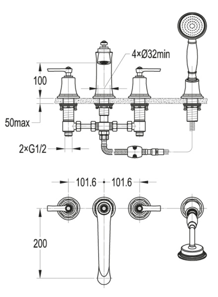 Смеситель для ванны Cezares Liberty LIBERTY-F-BVD4-01 на борт ванны 
без термостата хром