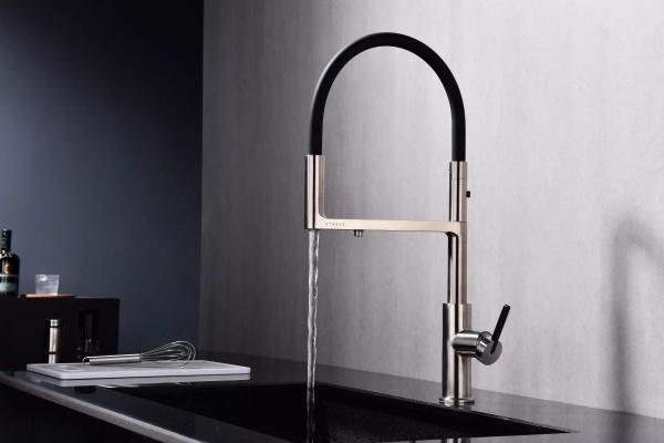 Смеситель для кухни Paulmark Tornado To213402-BS с подключением к фильтру брашированная сталь