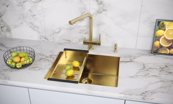 Смеситель для кухни Paulmark Skalen Sk213020-LG с подключением к фильтру светлое золото