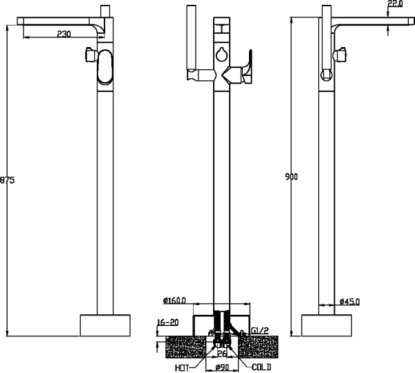 Смеситель для ванны Boheme Spectre 459-MW напольный 
без термостата Matt White