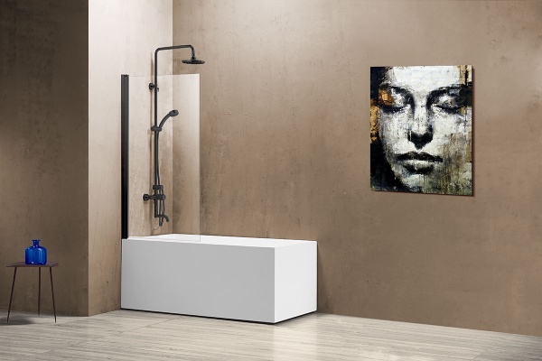 Шторка для ванны распашная  Vincea VSB-11 VSB-11800CLB 80 см, стекла прозрачные, профиль черный