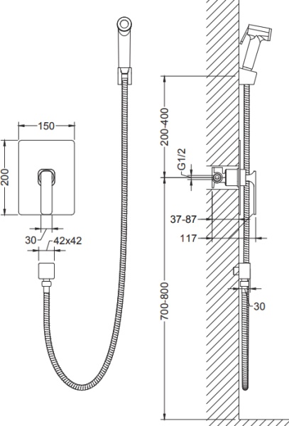 Гигиенический душ Timo Torne 4359/00SM встраиваемый в стену хром