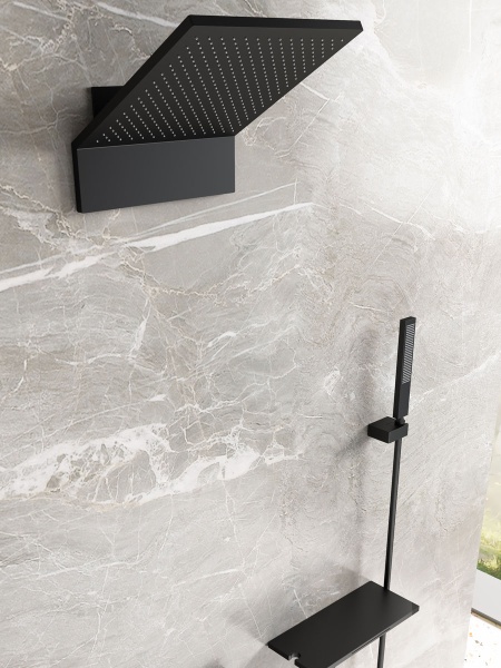 Душевая система со смесителем Vincea  VSFW-2F11TMB монтаж встраиваемая в стену с термостатом матовый черный