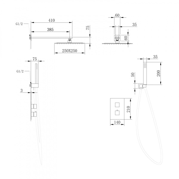 Душевая система со смесителем Abber Daheim AF8251 монтаж настенная без термостата хром