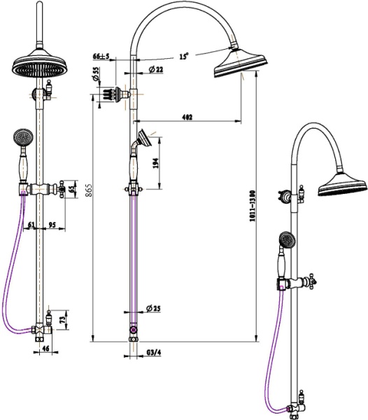 Душевая система без смесителя Boheme Medici 401 монтаж настенная  бронза