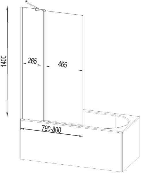 Шторка для ванны распашная  Am.Pm Gem W90BS-D3W5-140CT 80 см, стекла прозрачные, профиль хром