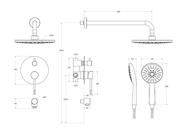 Душевая система со смесителем Cezares Relax RELAX-DSET-01 монтаж встраиваемая  в стену без термостата хром