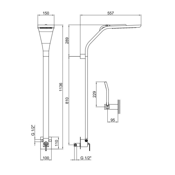 Душевая система со смесителем Webert Wolo WO660302015 монтаж встраиваемая в стену без термостата хром